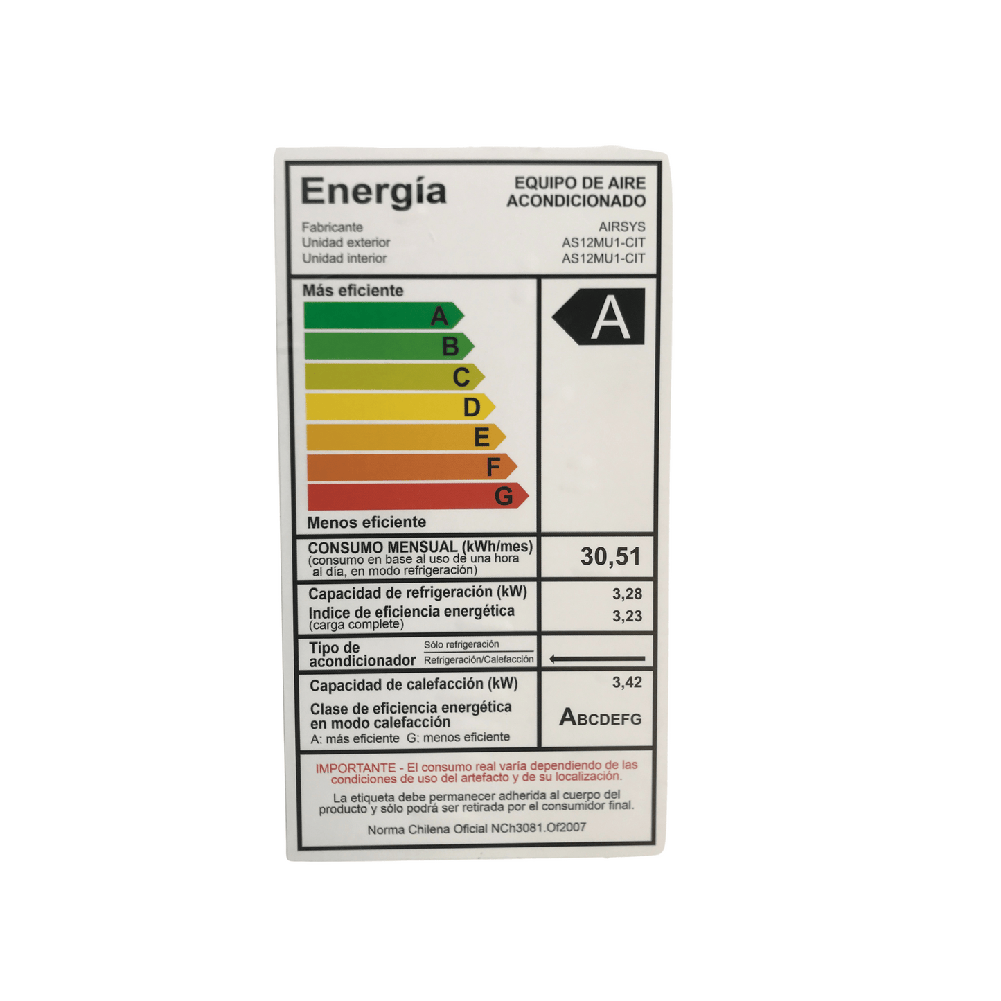 Airsys Split Muro Inverter Modelo C R32 Wifi 9/12/24 BTU - Incluye Instalación Básica
