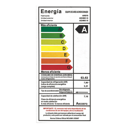 Aire Acondicionado Airsys Split Muro Convencional On/Off Modelo S 24000 BTU