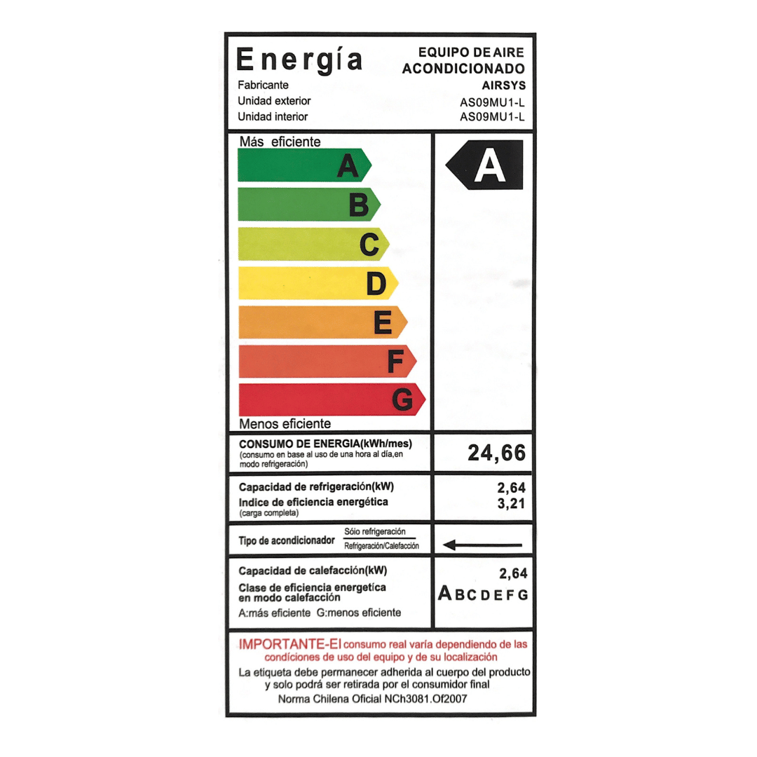 Aire Acondicionado Airsys Split Muro Convencional On/Off Modelo L 9/12 BTU